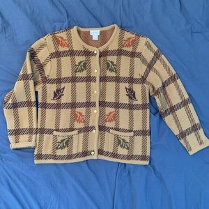 Crystal Kobe leaf pattern cardigan sweater